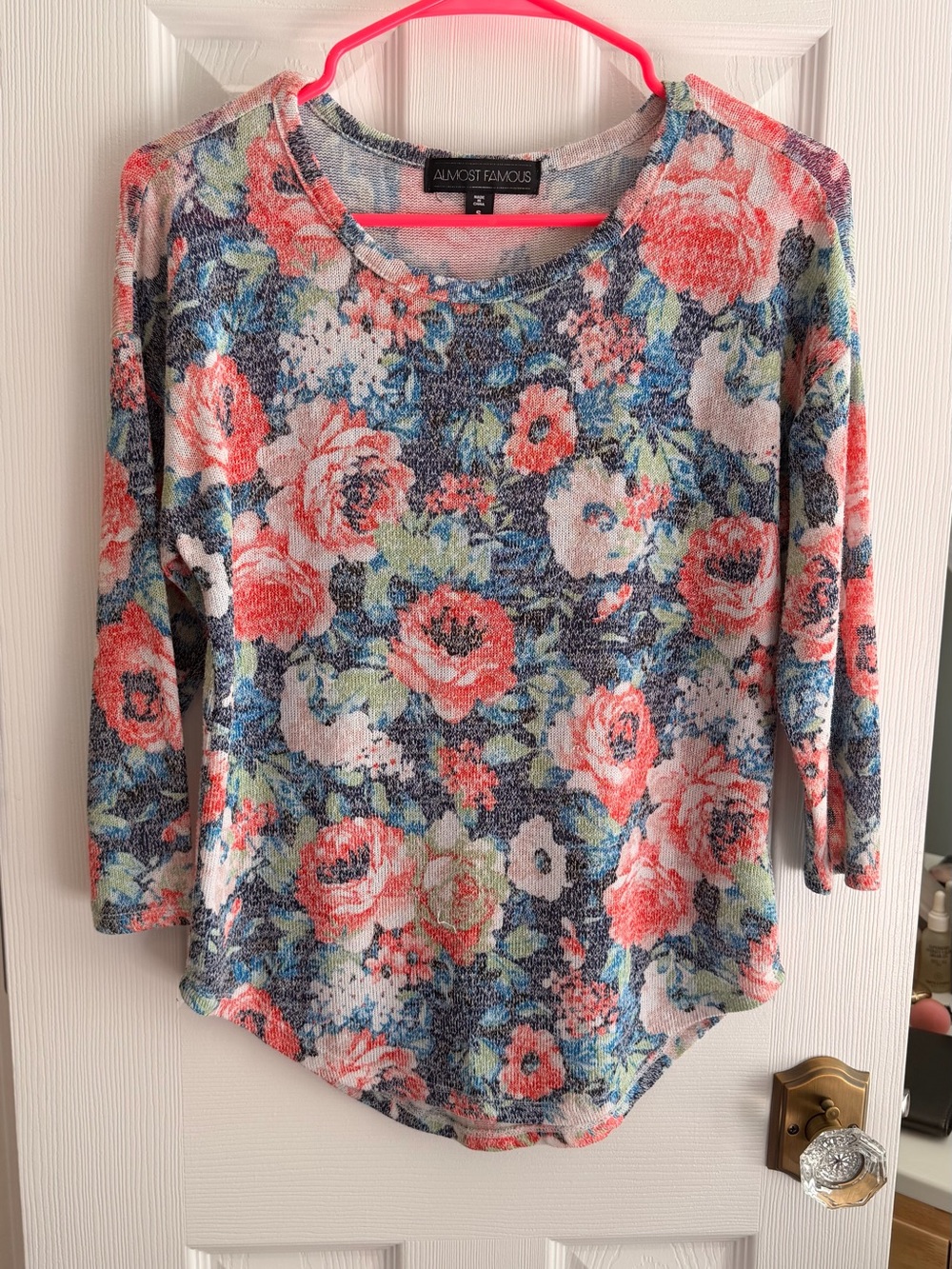 Almost Famous Coral and Blue Floral Long Sleeve Top